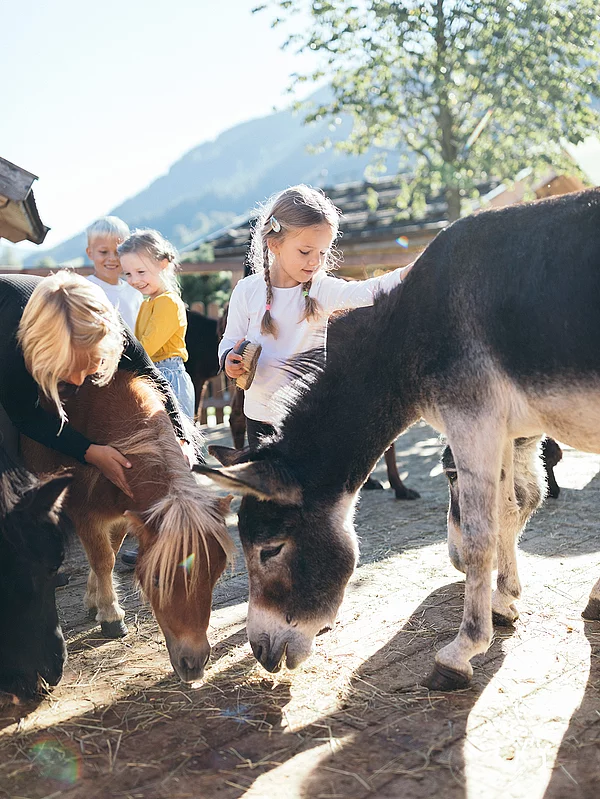Children in the mini farm at the Hotel Unterschwarzachhof