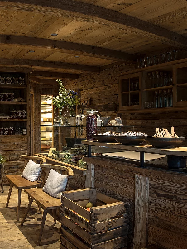 Interior view of the dairy and the Alpine inn, Farm/Hotel Unterschwarzachhof