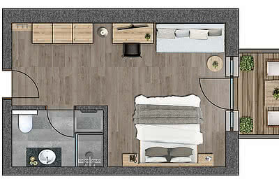 Grundriss Doppelzimmer Comfort Plus im Hotel Unterschwarzachhof