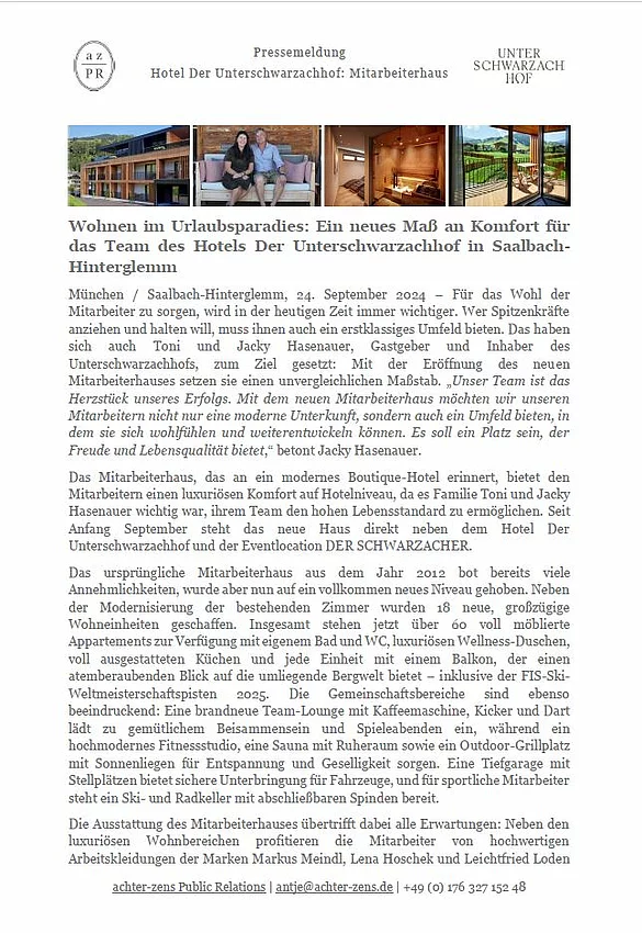 Pressemeldung zum Mitarbeiterhaus der Unterschwarzach Betriebe