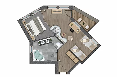Grundriss Familiensuite Deluxe im Hotel Unterschwarzachhof